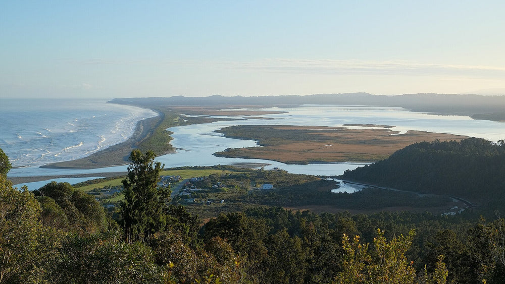 Okarito Lagoon and the West Coast viewed from Okarito Trig.