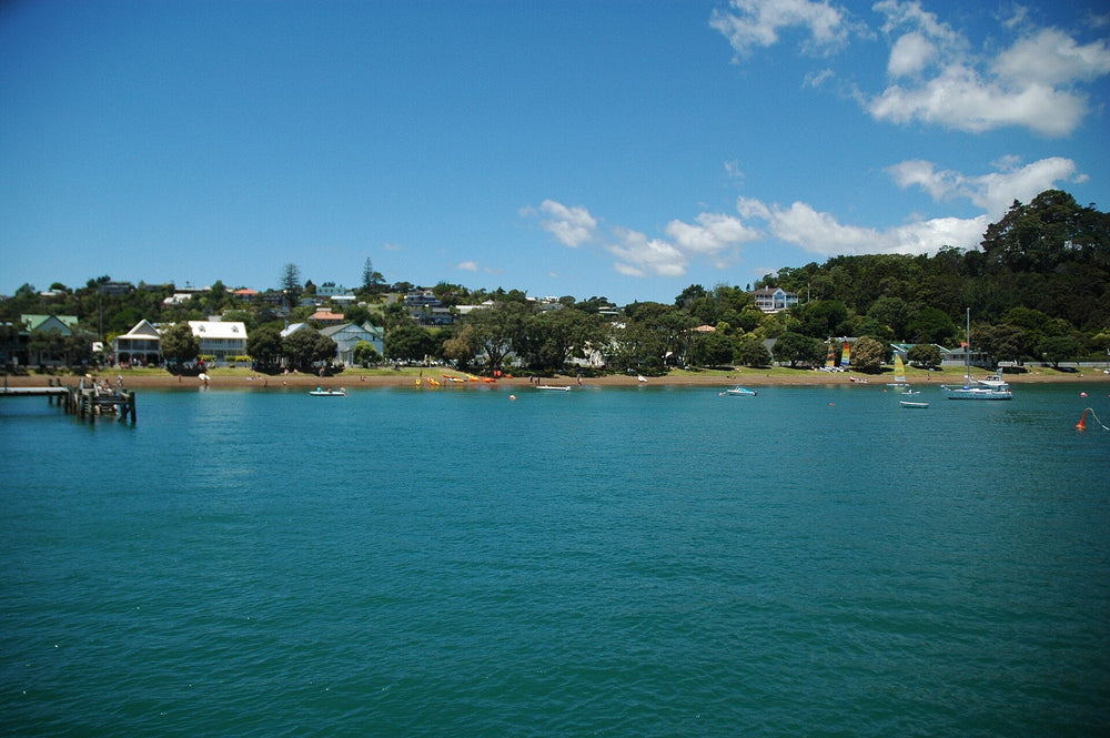 Russell waterfront photographed from the Bay of Islands.
