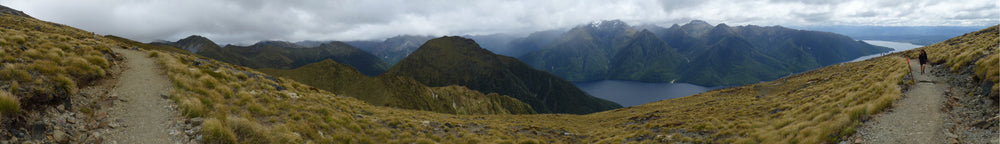 Mountain ridgelines and the walking track on the Kepler Track.