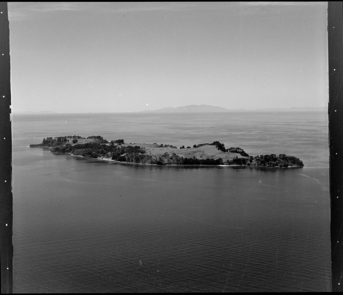 An archival aerial photograph of Motuora Island taken in 1973.
