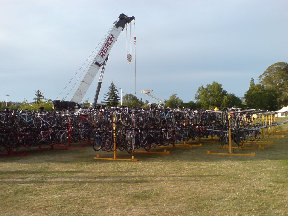 Bikes racked at the 2007 Lake Taupō Cycle Challenge.