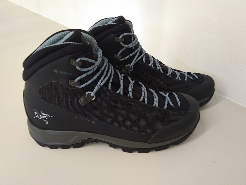 Pair of black trail footwear with textured soles