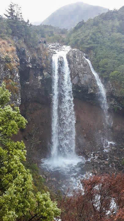 Mangawhero Falls dropping through a rocky gorge near Ohakune.