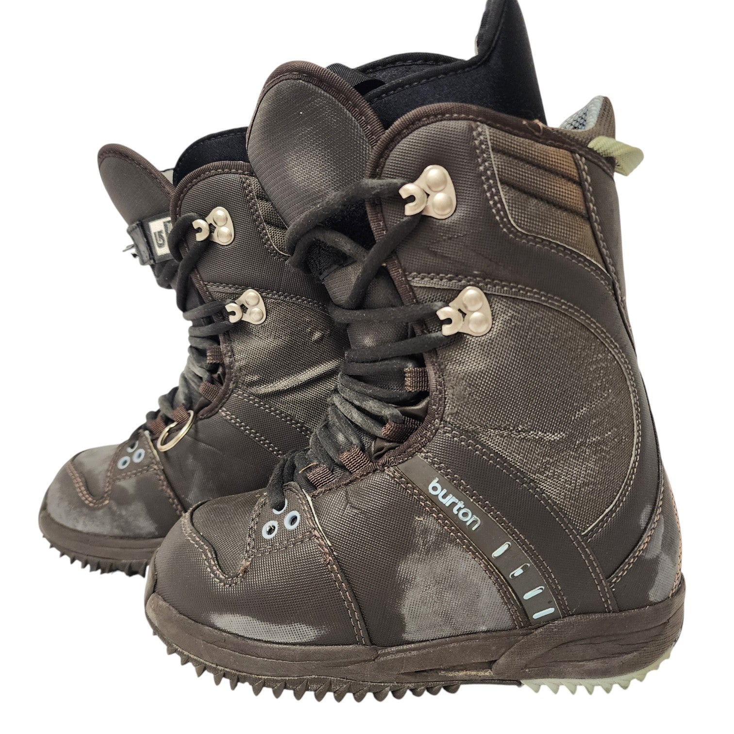 Brown snow boots with visible brand logo on a white background