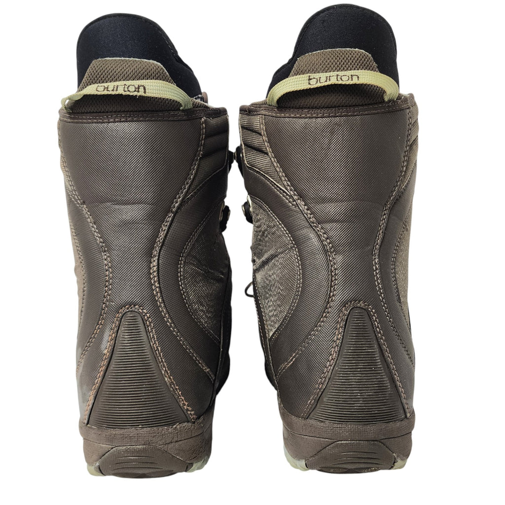 Pair of brown hiking boots with visible brand logo on a white background