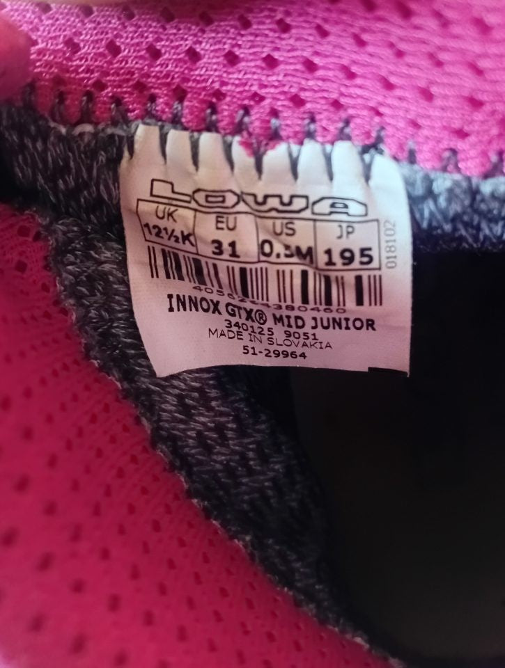 kids Size Lowa INNOX GTX MID JUNIOR — UK 12.5K / EU 31 / US 0.5M