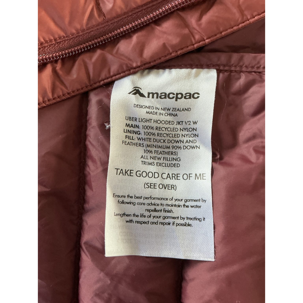 Macpac Uber Light Hooded Down Jacket Women's Size 8 – 650 Loft Down