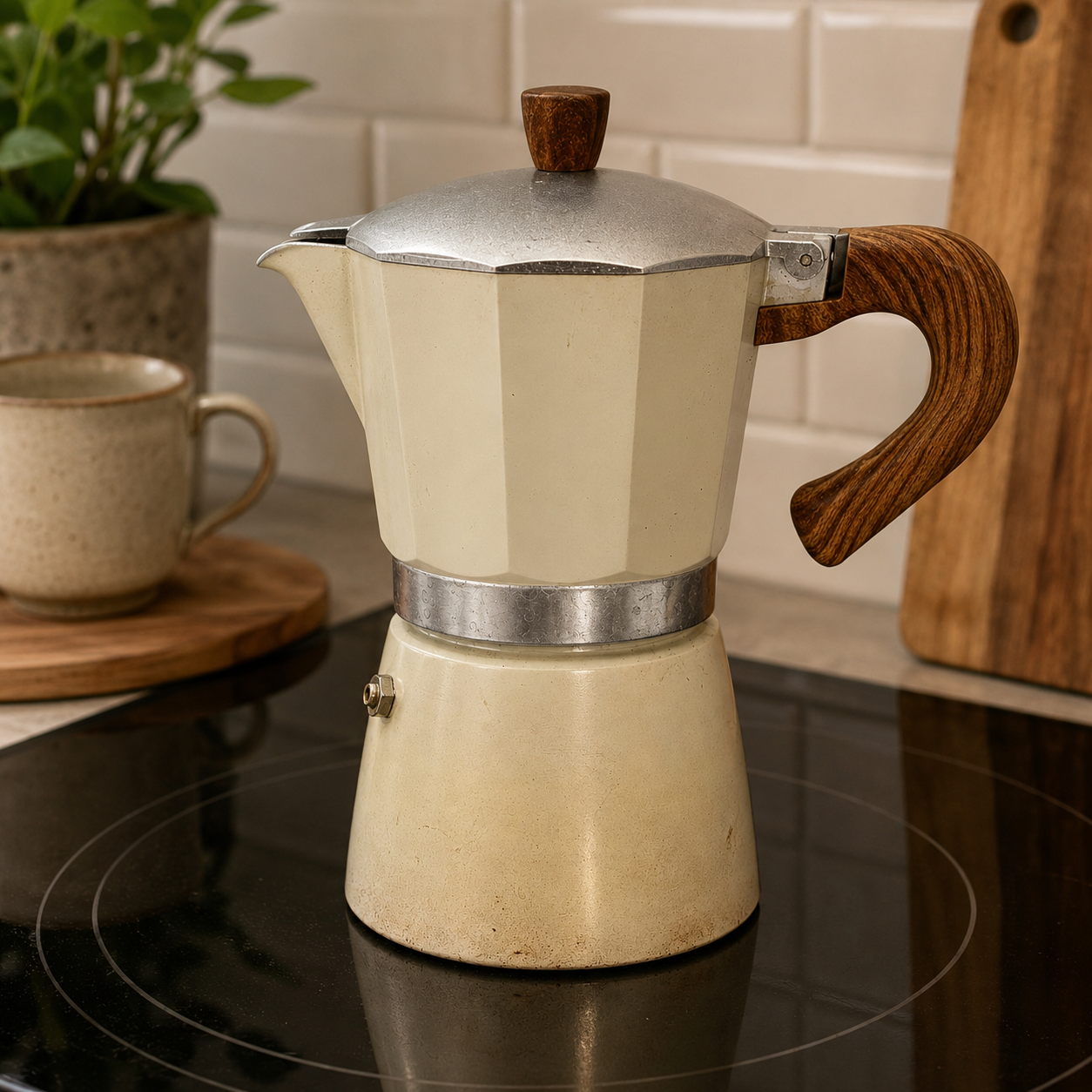 Vintage 2-Cup Stovetop Espresso Maker (Moka Pot) – Cream