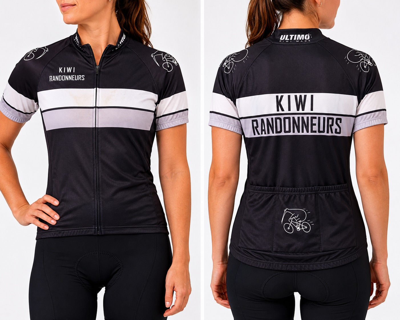 Kiwi Randonneurs Women's Cycling Jersey – Size 10 – Black/White Full Zip