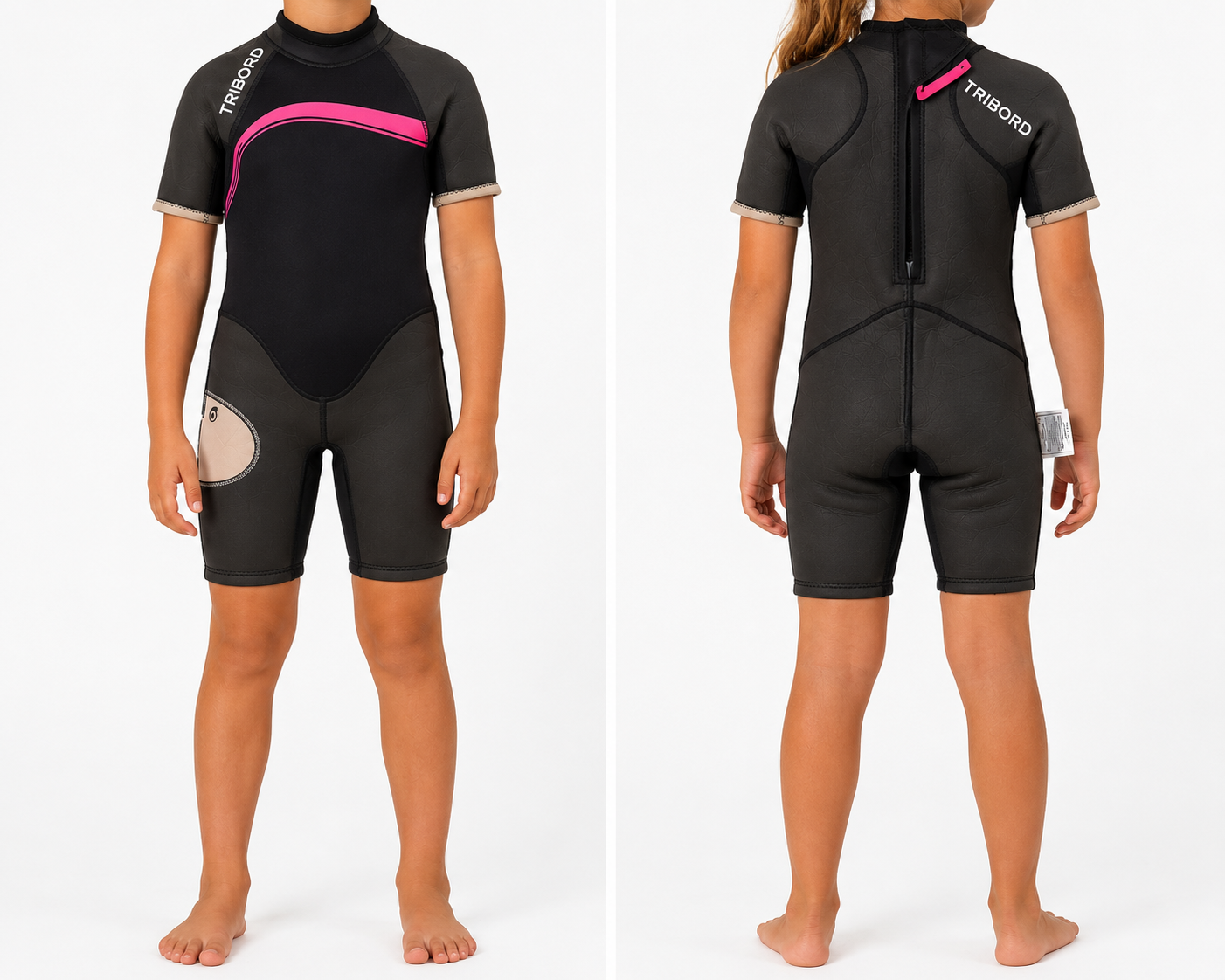 Tribord Kids Shorty Wetsuit Size 6 (114–121cm) – Black/Pink
