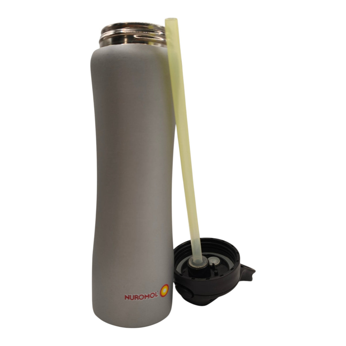 Nuromol Promotional Metal Drink Bottle with Straw Lid - Grey - actual item photo 2