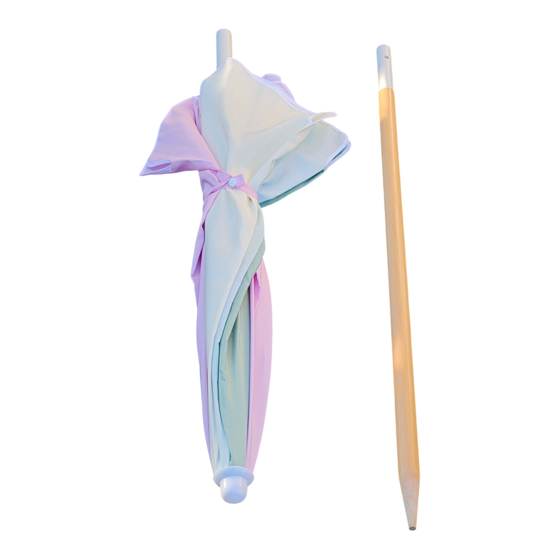 Sunnylife Beach Umbrella – Pastel Stripe w/ Wooden Pole & Ground Anchor