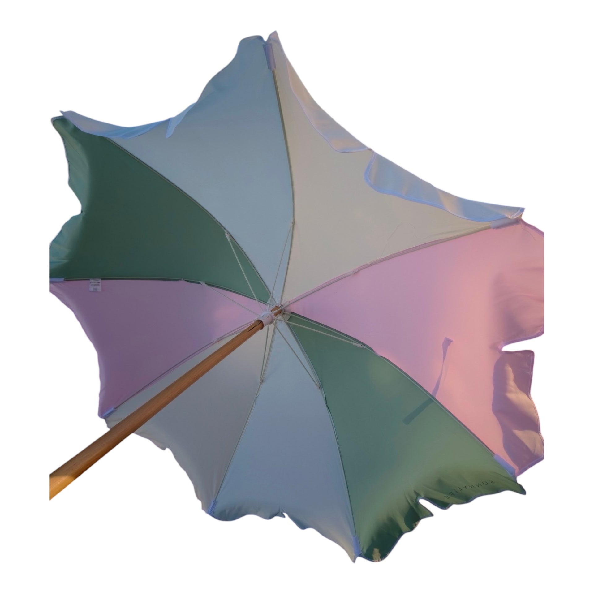 Sunnylife Beach Umbrella – Pastel Stripe w/ Wooden Pole & Ground Anchor