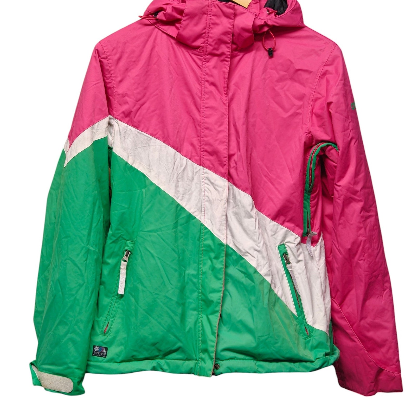 Pink and green jacket on a white background