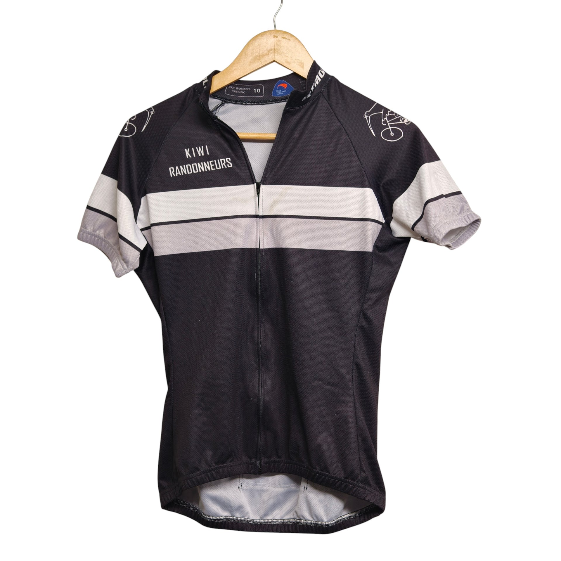 Kiwi Randonneurs Women's Cycling Jersey – Size 10 – Black/White Full Zip