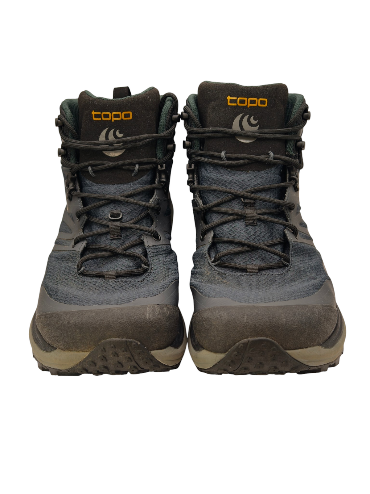 Pair of Topo Athletic Trailventure 2 WP hiking boots – front view showing laces and toe caps