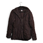 Patagonia dark brown hooded quilted jacket front view
