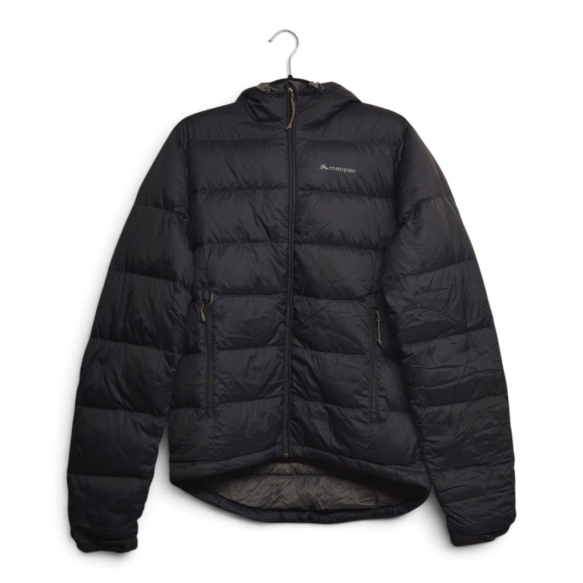 Macpac Halo black hooded down jacket front view