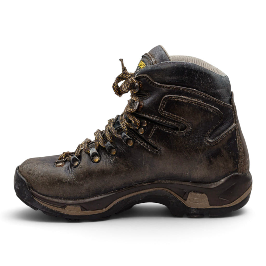 Asolo leather tramping boots, left side view