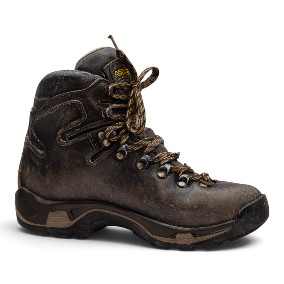 Asolo leather tramping boots, right side view