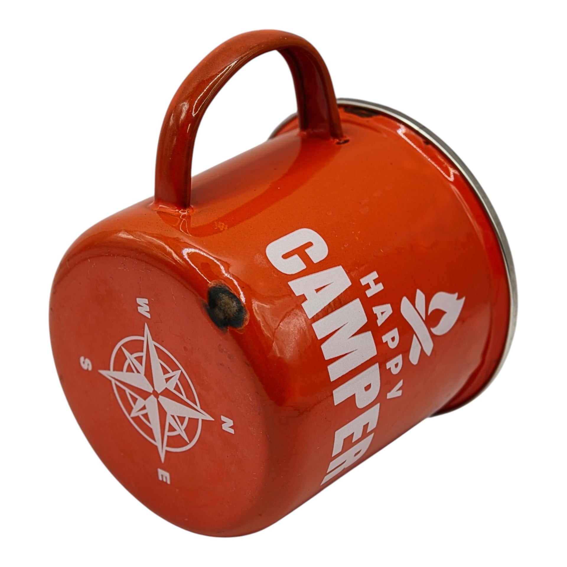 Happy Camper Red Enamel Camping Mug - condition or fault
