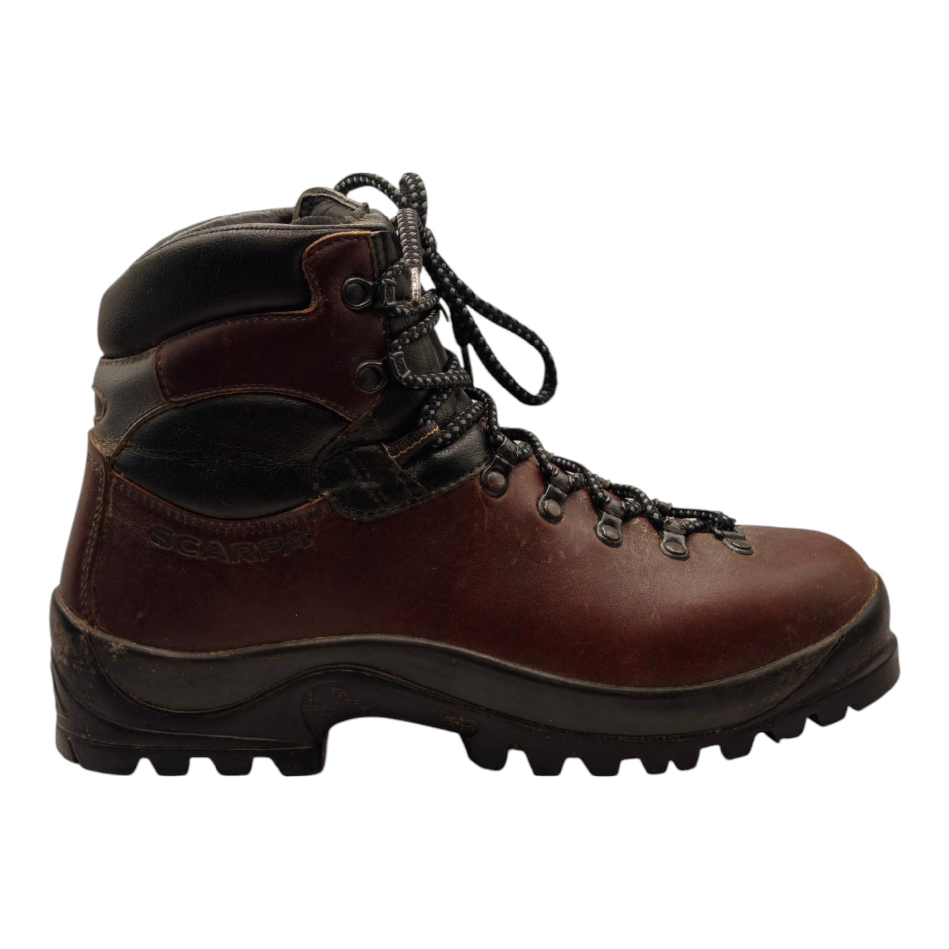 Side view of Scarpa leather hiking boots