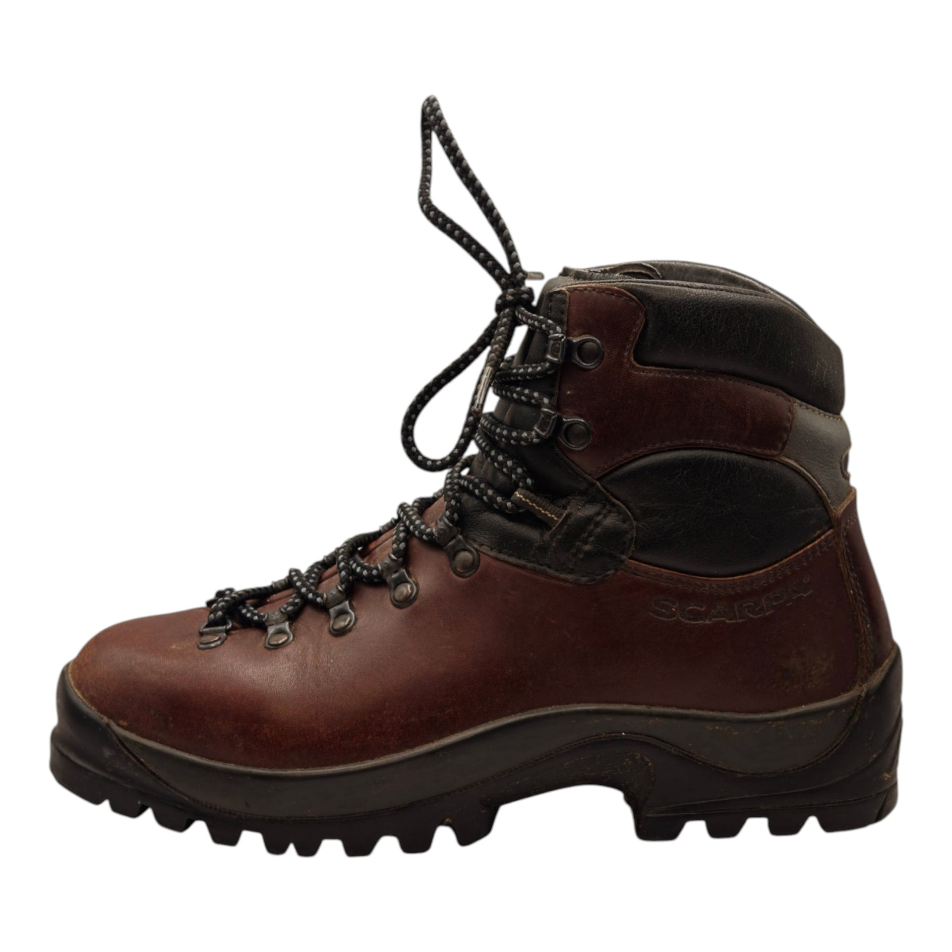 Side view of Scarpa leather hiking boots