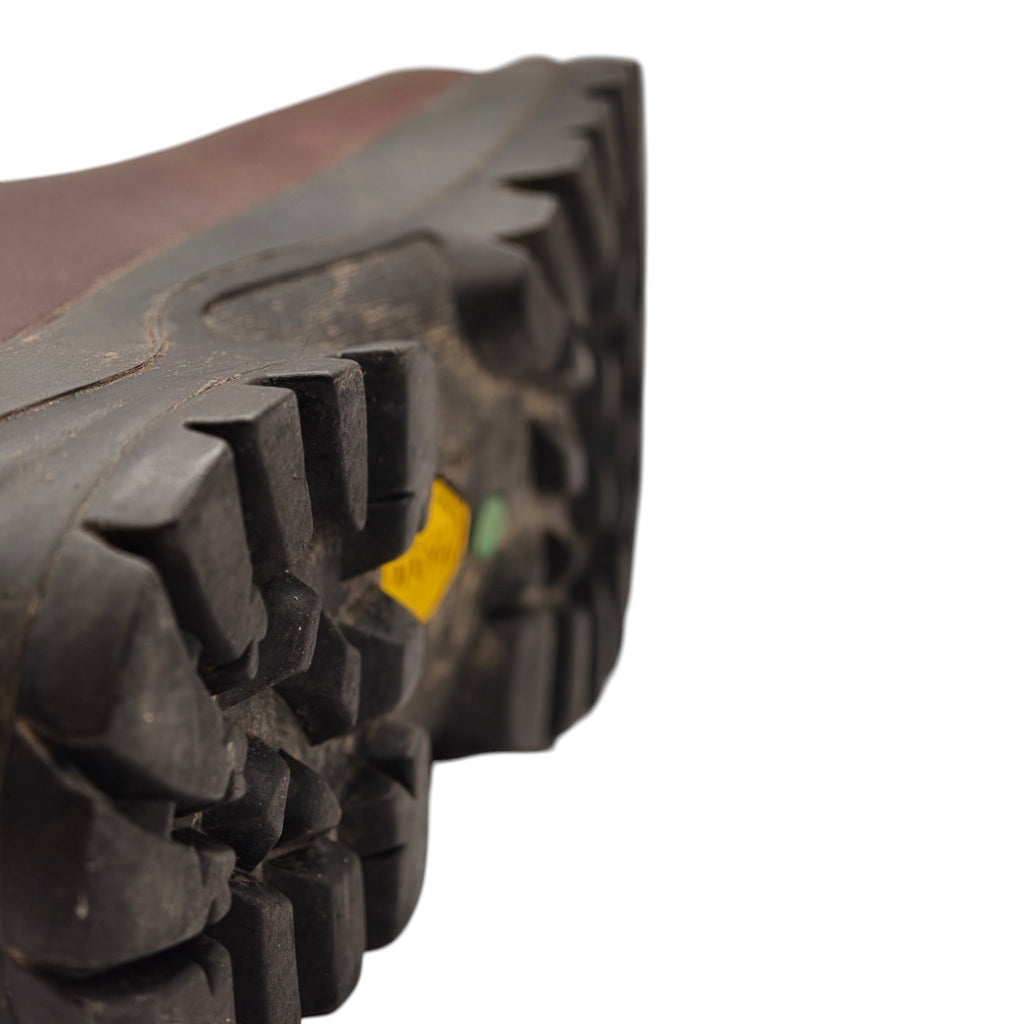 Close-up of sole tread condition on Scarpa hiking boots