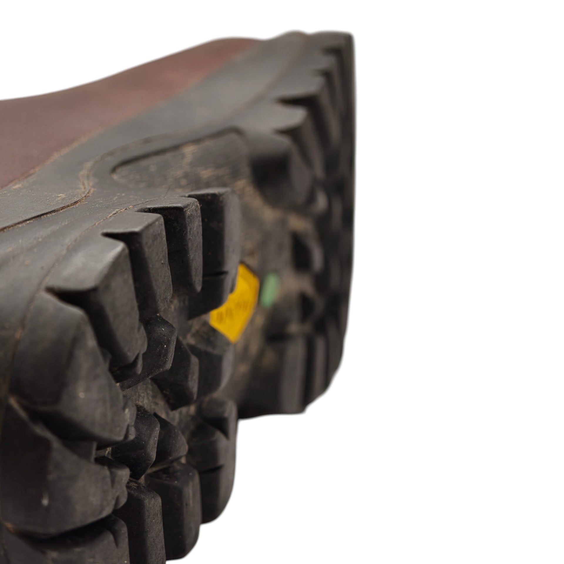 Close-up of sole tread condition on Scarpa hiking boots