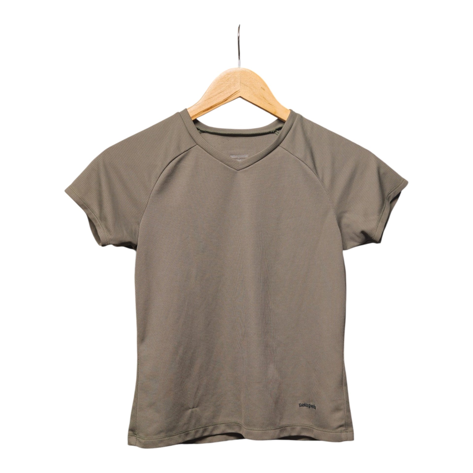 Front view Patagonia Capilene short sleeve top size XS desert brown