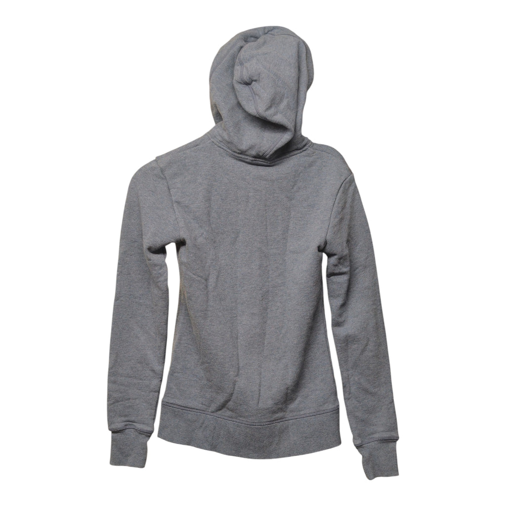 Close-up of zipper pull with Macpac logo on grey hoodie