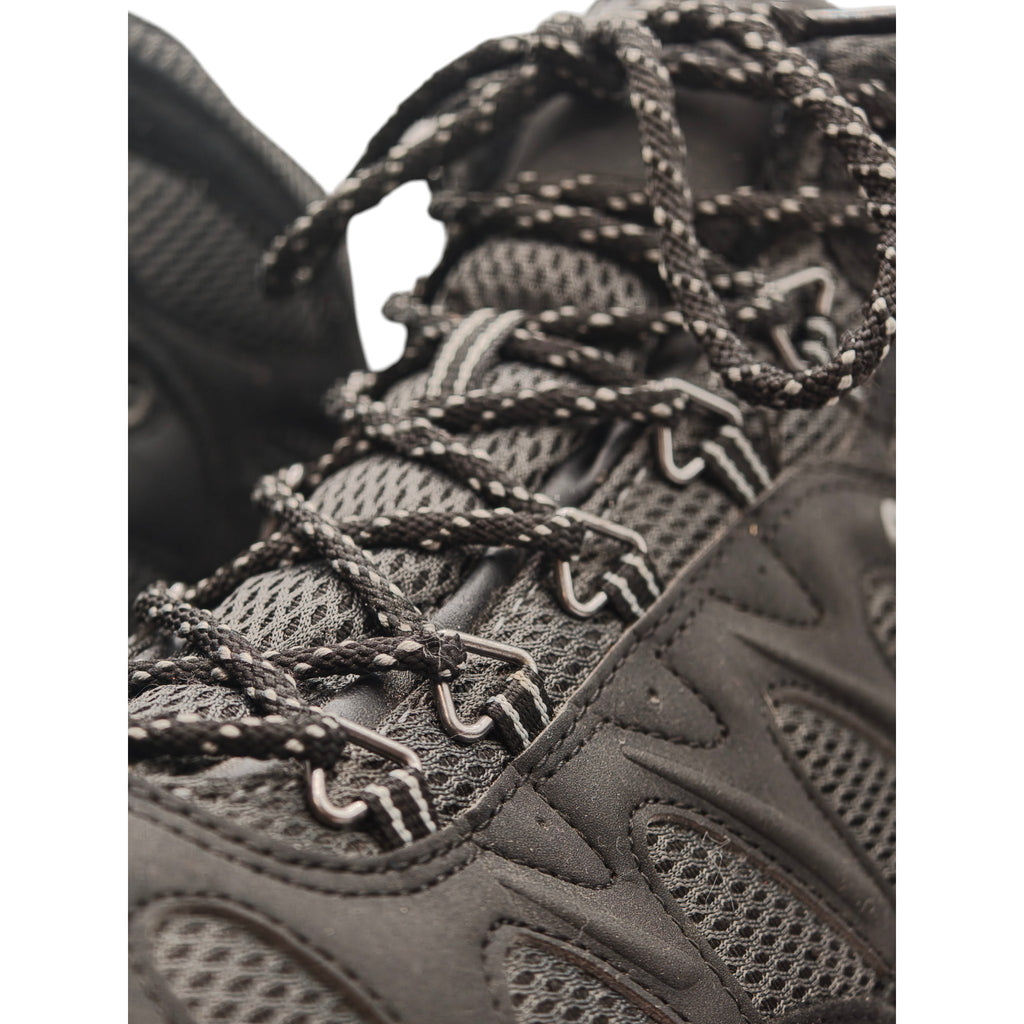 Close-up of lacing system and upper textile of Hi-Tec Trailstone WP boots