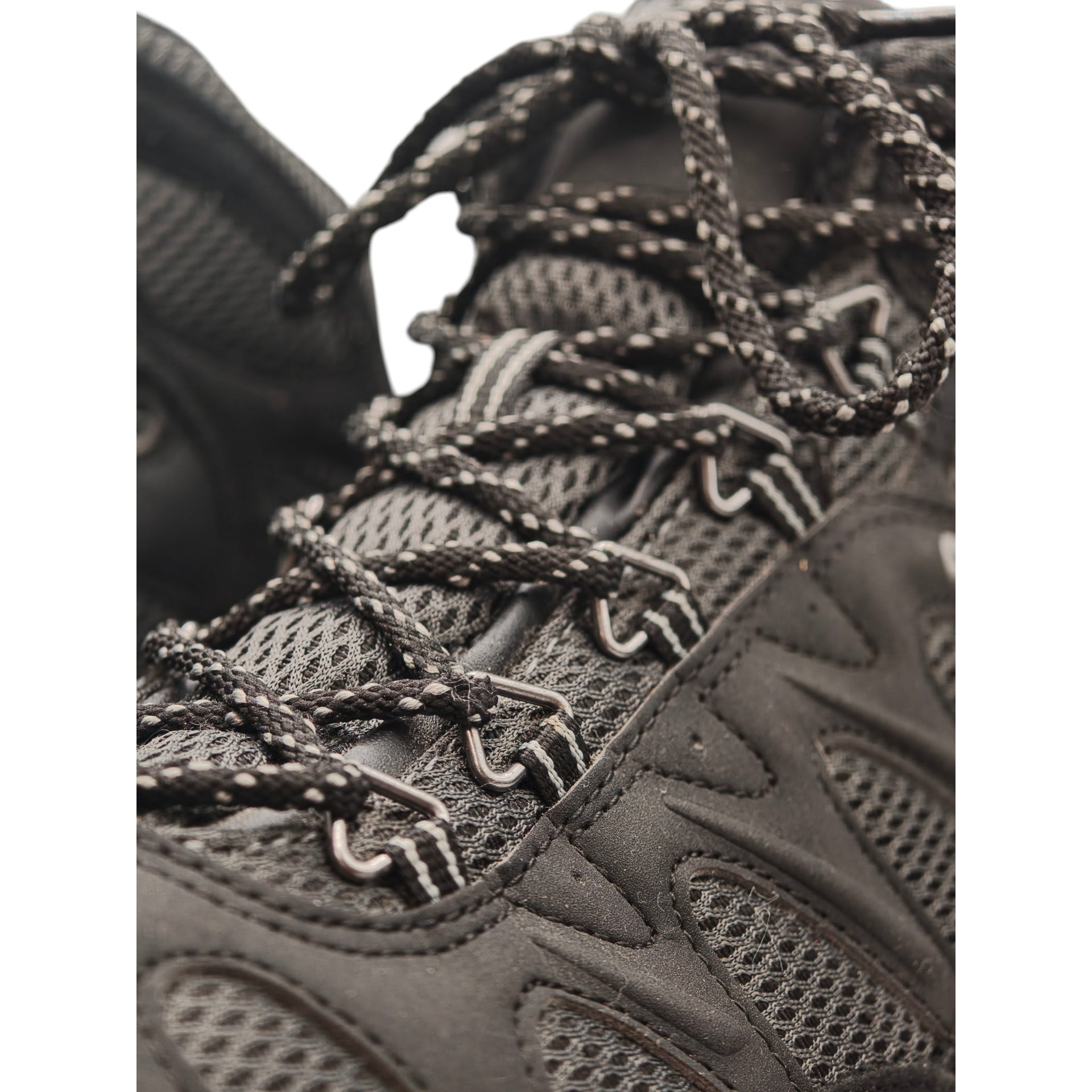 Close-up of lacing system and upper textile of Hi-Tec Trailstone WP boots
