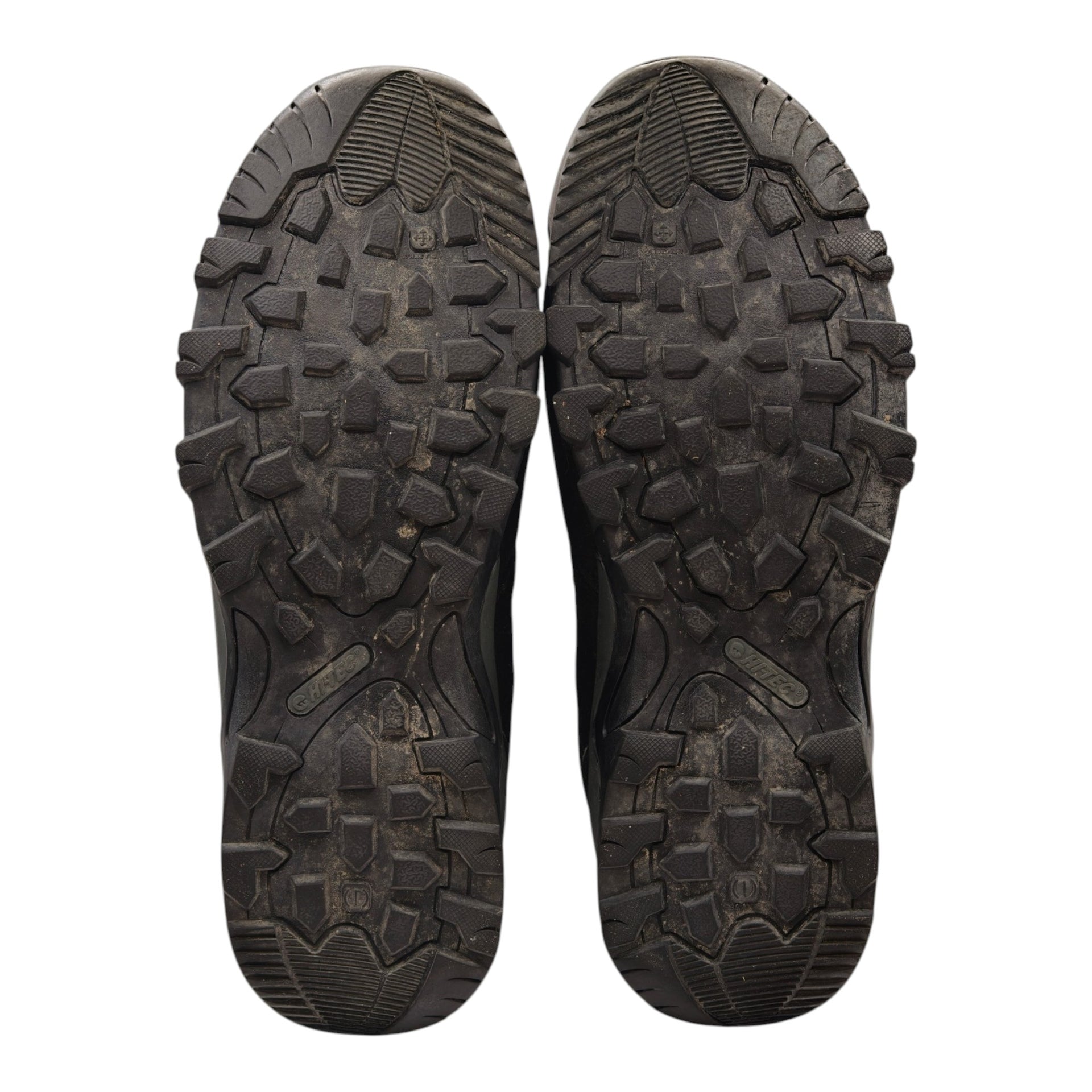 Soles of Hi-Tec Trailstone WP hiking boots showing tread and wear