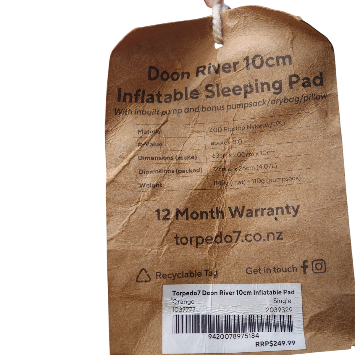 Torpedo7 Doon River Inflatable Mat - 200 x 63 x 10 cm - actual item photo 5