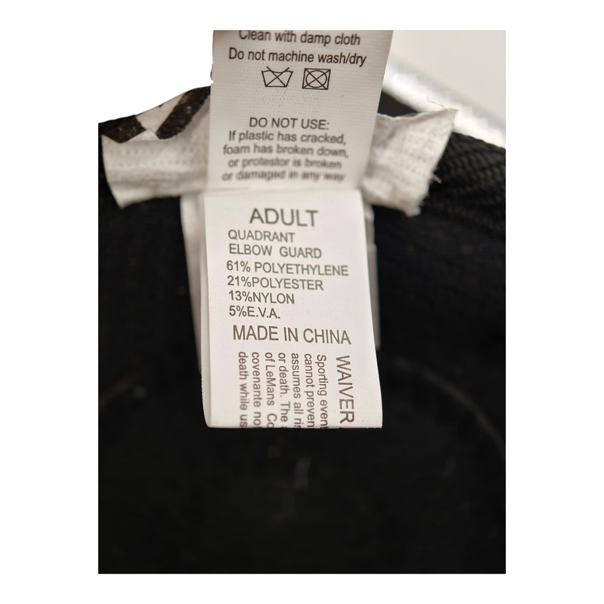 Thor Quadrant adult elbow guards - model and materials label