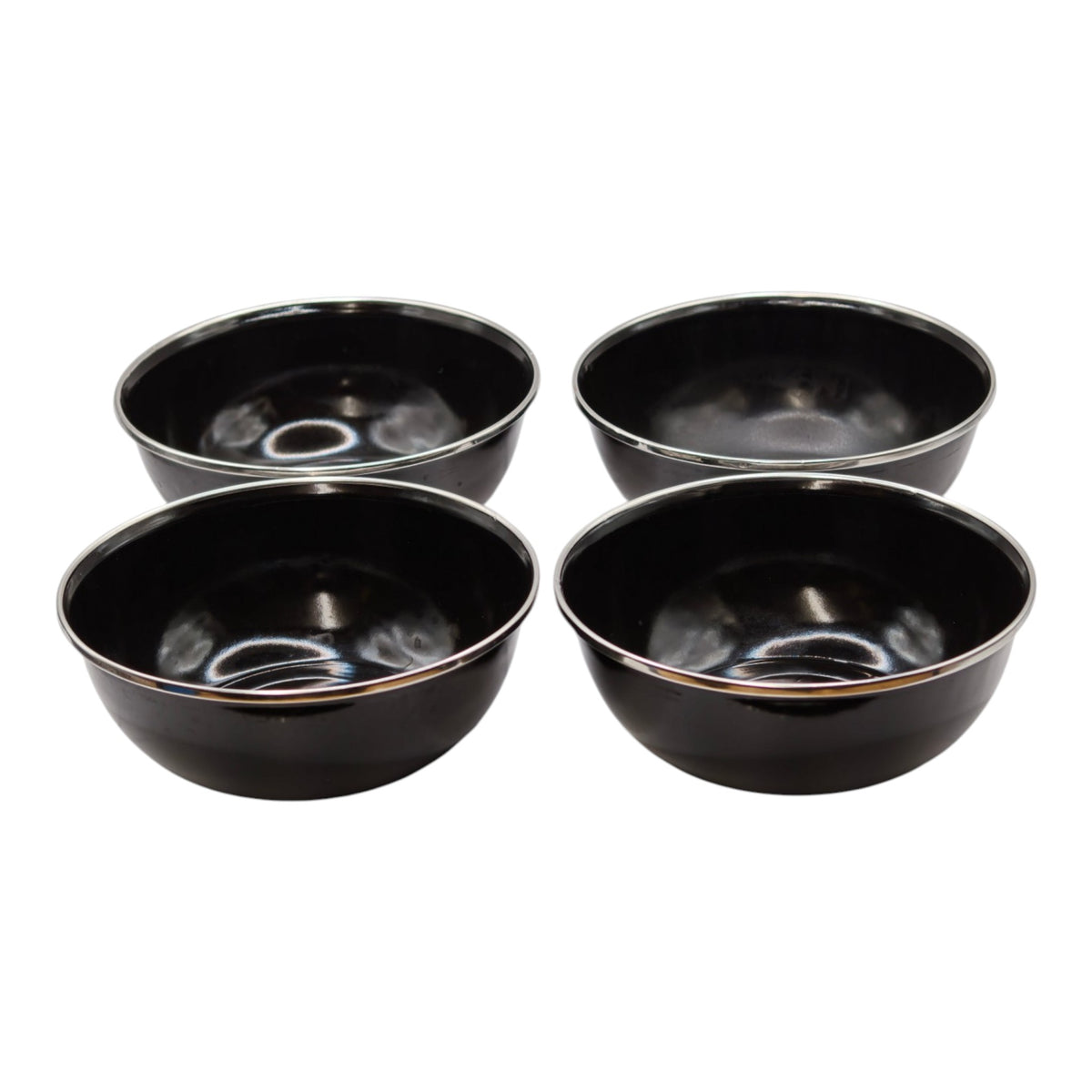 Black Enamel Camping Bowls – Set of 4
