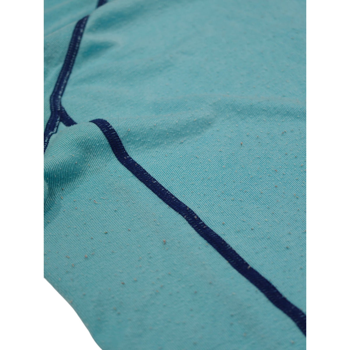 Close-up detail of Macpac aqua and navy long-sleeve base layer