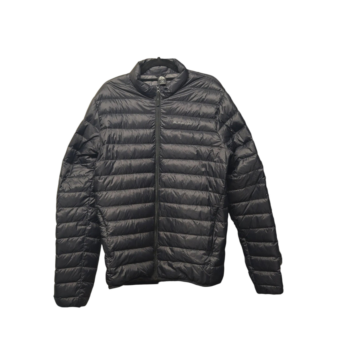 Front view of Macpac Black Hooded Puff Jacket — M