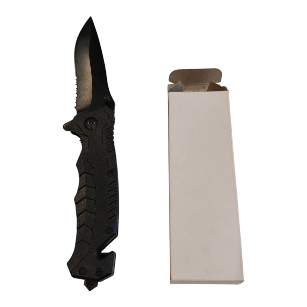 Black Manual Folding Outdoor Knife - open with box