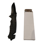 Black Manual Folding Outdoor Knife - open with box alternate