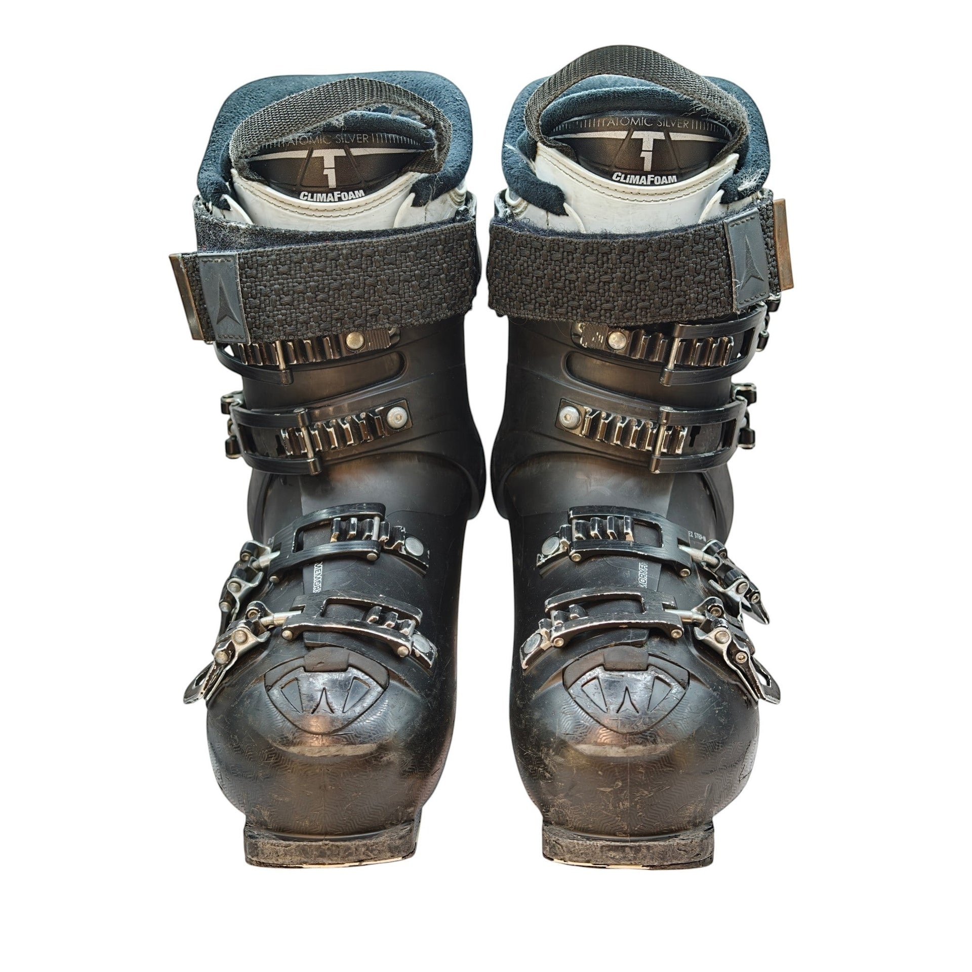 ReGear Atomic Hawx Magna 90 W ski boots, black, size 24/24.5 Mondo, with 4 buckles and power strap.