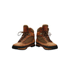 ReGear Timberland brown leather and canvas Gore-Tex hiking boots with durable soles and ankle support.