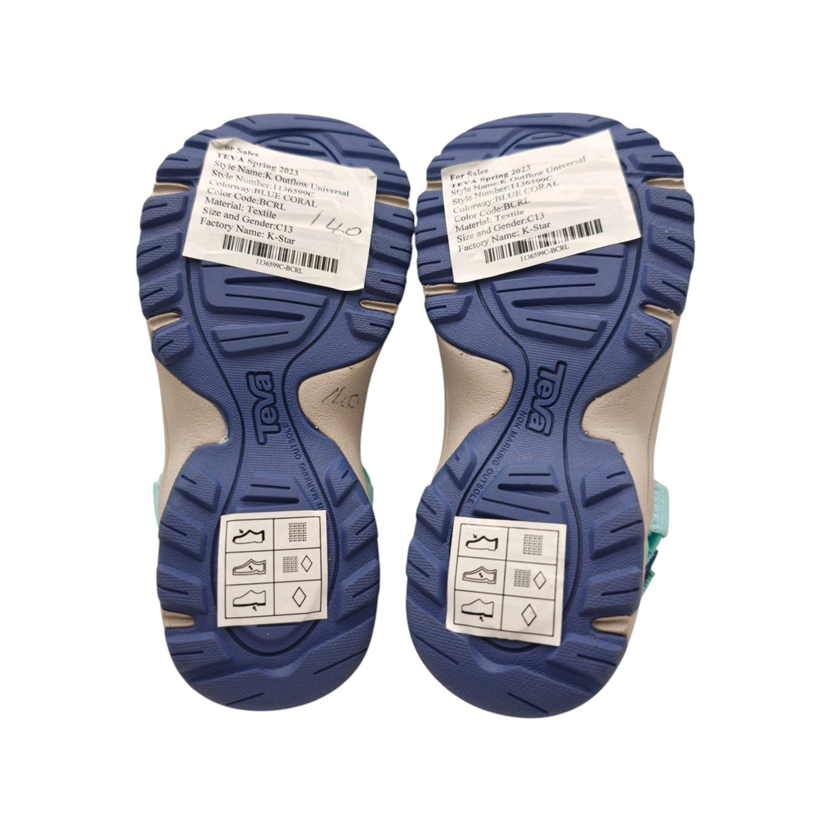 Teva Outflow Universal Kids Shoes - US 13 - Blue Coral - soles and model labels