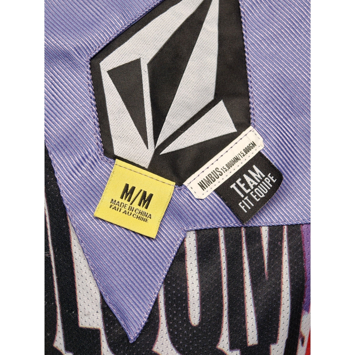 Label on Volcom Nimbus Team Fit Snow Jacket — M/M